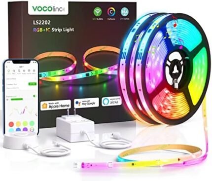 VOCOlinc Smart RGBIC LED Strip Lights, 32.8ft WiFi LED Strip Work with Alexa, Apple HomeKit, Google, Segmented DIY, Music Sync, PU Coating, Color Changing LED Lights for Bedroom Christmas Decoration