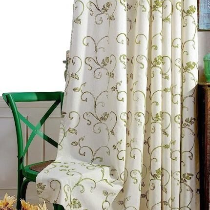 VOGOL Bedroom Curtains 84 Inches Long, W84 x L84 Inches Light Filtering Decorative Patio Door Window Curtain, Embroidered Grommet Drapes for Living Room, 1 Panel