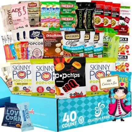 Valentines Snack Box | 100 CALORIE Snacks | Healthy Snacks Variety Pack | College Care Package | Low Calorie Snacks for Weight Loss | Mix of Vegan Snacks, Protein Bars & Nuts all 100 calories or Less | Snack Boxes for Adults (40 Count)