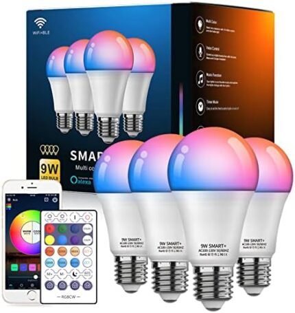 Vanance Smart Light Bulbs 4Pack with Remote, A19 E26 800LM LED Color Changing Light Bulb, WiFi & Bluetooth 5.0, Warm to Cool White, Dimmable, RGB Smart Home Lighting Work with Alexa Google Assistant