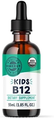 Vimergy USDA Organic Kids B12 – Alcohol Free B12 Liquid Vitamin - Supports Brain Function, Energy Production, Nervous System, Memory - No Gluten, Non-GMO, Vegan & Paleo - Naturally Sweet (55 ml)