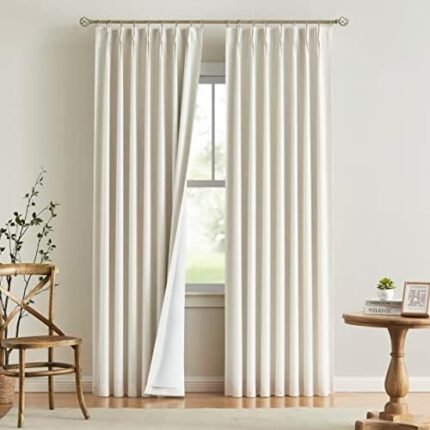 Vision Home Natural Full Blackout Curtains Linen Blended Darkening Window Curtains 84 inch for Living Room Bedroom Thermal Insulated Pinch Pleat Drapes with Hooks 2 Panel 40"Wx84"L