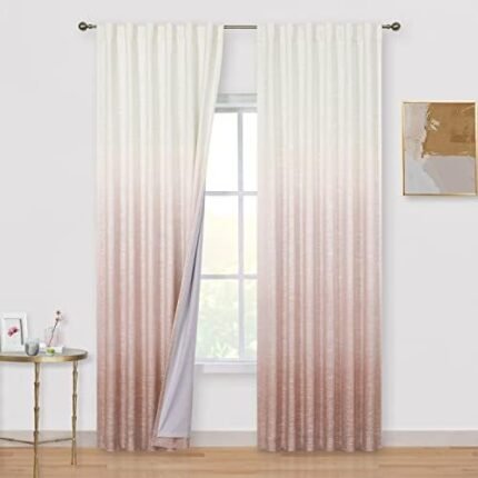 Vision Home Ombre Pink Blackout Curtains 84 inches for Girls Room Gradient Cream White and Blush Thermal Room Darkening Window Treatment Set Rod Pocket Back Tabs Pink Drapes for Bedroom 50" Wx84 Lx2