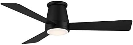 WAC Smart Fans Hug Indoor and Outdoor 3-Blade Flush Mount Ceiling Fan 52in Matte Black with 3000K LED Light Kit and Remote Control works with Alexa and iOS or Android App