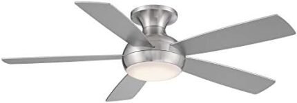 WAC Smart Fans Odyssey Indoor and Outdoor 5-Blade Flush Mount Ceiling Fan 52in Brushed Nickel with 3000K LED Light Kit and Remote Control works with Alexa and iOS or Android App