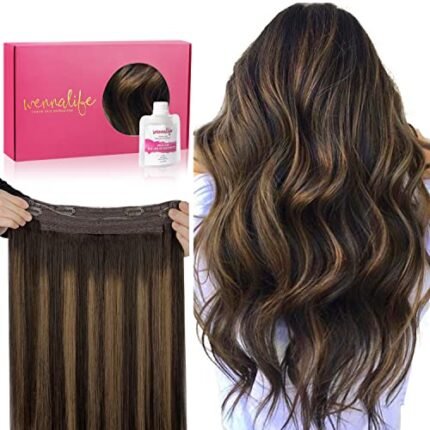 WENNALIFE Wire Hair Extensions (Increase 50% Lifespan) Real Human Hair 16 inch 95g Balayage Dark Brown to Chestnut Brown Remy Wire Hair Extensions Invisible Transparent Fish Line Real Hair Extensions