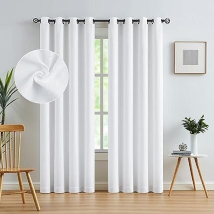 WEST LAKE White Window Curtain Panels 84 Inches Long Modern Grommet Drapes Semi Sheer Light Filtering Drapes Heavy Linen Textured Window Treatment for Living Room Bedroom,White,50" Wx84 L,2 Panels