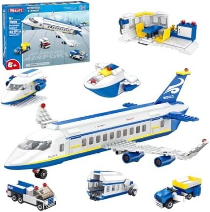 WINGIFT 491 Piece City Passenger Airplane Building Set, 6 IN1 Airplane Bricks Toy-Airbus, Creative Building Projects with Shuttle Bus, Baggage Truck, Top STEM Toy for Boy and Girl Ages 6 7 8+