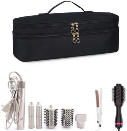 WINZEDGE Double-Layer Travel Carrying Case for Revlon One-Step Hair Dryer and Volumizer Hot Air Brush, Portable Storage Organizer Bag Compatible with Shark FlexStyle/Dyson Airwrap Styler