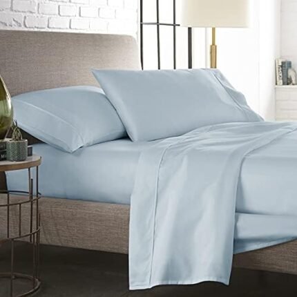 Westbrooke 100% Cotton Sheet Set - 400 Thread Count King Size Sateen Sheets - 4 Piece Long Staple Cotton Bedding Set with 16" Elasticized Deep Pocket - Soft, Breathable Luxury Sheets (Sky Blue)