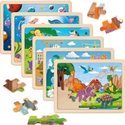 Wooden Puzzles for Kids Ages 4-6, 6 Packs 30 PCs Jigsaw Puzzles for Kids Ages 3-5 | 4-8, Wooden Puzzles for Toddler Children Learning Educational Puzzles Toys for Boys and Girls