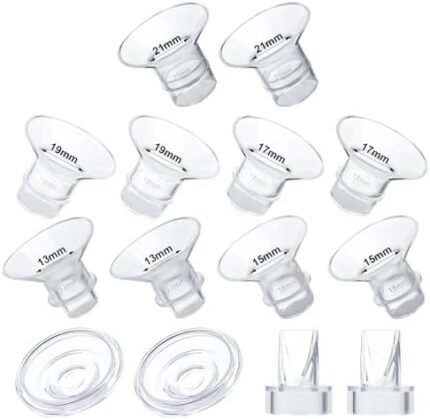 XLSXEXCL 10 PCS Flange Inserts 13/15/17/19/21mm Compatible with Elvie/Medela/S12 Pro/S9 Pro/S12/S9 Breast Pump, Including Duckbill Valve & Silicone Diaphragm