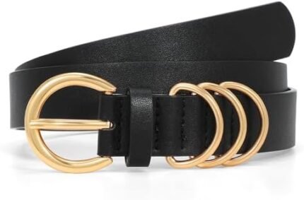 XZQTIVE Black and Gold Belt Plus Size Womens Belt for Pants Jeans Ladies Belt Trendy Dressy Belt, Fit Waist 29-55 inch