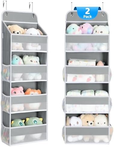 Yecaye 2 Pack 4 Tier Over the Door Organizer - Foldable Portable Baby Essentials for Stuffed Animal Storage - Multi-purpose Bathroom Closet Organizers and Storage for Kids Newborn Baby Stuff