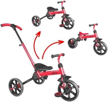 Yvolution 4 in 1 Toddler Trike Y Velo Flippa Push Tricycle Toddler Balance Bike with Parent Steering Push Handle for Boys Girls 2-5 Years Old