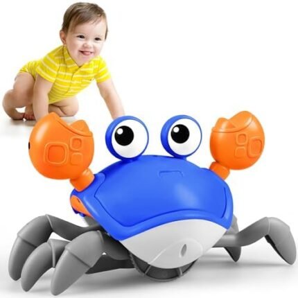 ZHVV Crawling Crab Toy, Infant Tummy Time Baby Toys, Fun Interactive Dancing Walking Moving Toy Babies Sensory Induction Crabs with Music, Baby Toy Boys Girls Toddler Birthday Gifts