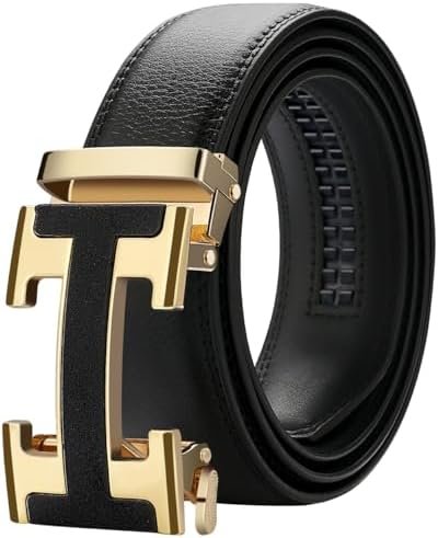 ZXWLZNA Black Belt Men, Mens Belts Leather Slide Ratchet Belt Designer Belts Dress Casual Golf Belt with Gift Box