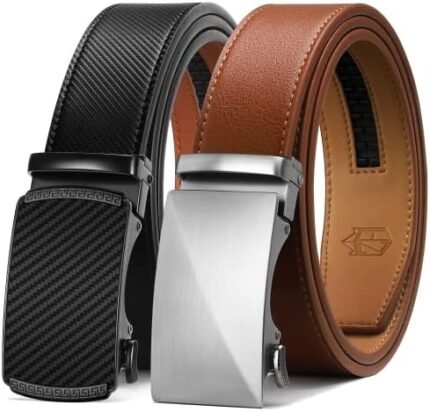 Zitahli Ratchet Belt for Men - Mens belt Leather 2 Packs with 1 3/8" Brown Black Belt in Gift Set Box - Micro Adjustable Belt