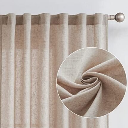 jinchan Linen Curtains 84 Inches Long for Living Room Farmhouse Rod Pocket Back Tab Light Filtering Window Drapes for Bedroom Curtains Taupe 2 Panels