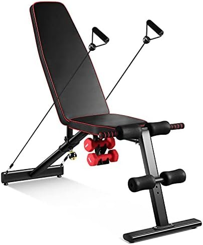 【Limited Time Promotion】Weight Bench Adjustable Workout Bench with Dumbbell and Resistance Bands Max 800LBS Folding Incline Bench Press Foldable Weight Lifting Bench for Home Gym with 7+2 Modes