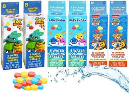 6 Pack Bath Fizzies for Boys - Bath Toys Bundle with 6 Bath Drops Sets Featuring Paw Patrol, Baby Shark, and Toy Story | 48 Water Coloring Tablets for Bathtub