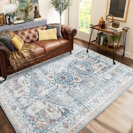 Area Rug 8x10 Machine Washable Rugs for Living Room Bedroom,Non-Slip Stain-Resistant Large Dining Room Rugs with Rubber Backing,Extra Soft Non Shedding Non Skid Durable Vintage Carpet