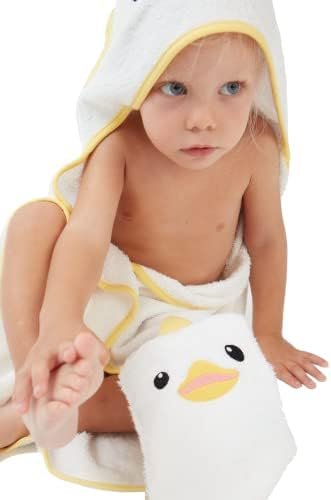 ClassyBaby - Animal Embroidery Glove Towel - Towel Glove for Washing Assistance - Kids Washcloths and Bath Gloves; Baby Boy and Girl, Ultra Soft and Highly Absorbent Towle, Yellow Duck