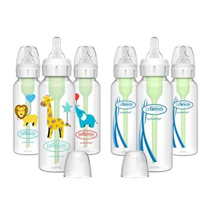 Dr. Brown’s Natural Flow® Anti-Colic Options+™ Narrow Baby Bottles 8 oz/250 mL, with Level 1 Slow Flow Nipple, 6 Pack, 0m+ Balloon Animals Gift Set