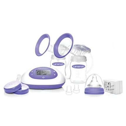 Lansinoh Signature Pro Double Electric Breast Pump, Portable Breast Pump, 3 Power Options, LCD Display, Includes Breast Pump Bag, 25mm Breast Pump Flanges and 2 Lansinoh Baby Bottles (pack of 1)