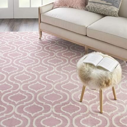 Nourison Jubilant Trellis Pink 8'6'' x 12' Area-Rug, Easy-Cleaning, Non Shedding, Bed Room, Living Room, Dining Room, Kitchen (8x12)