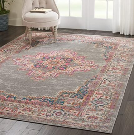Nourison Passion Grey 6'7'' x 9'6'' Area-Rug, Boho, Traditional, Easy-Cleaning, Non Shedding, Bed Room, Living Room, Hallway, (7' x 10')