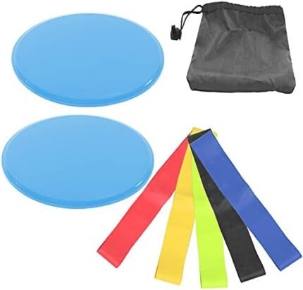 Sliding Discs, 2pcs Non-Slip Core Sliders with 5 Exercise Resistance Bands and Carry Bag, Workout Gliding Discs, Fitness Equipment for Strength, Stability, Training, Fitness(Blue)