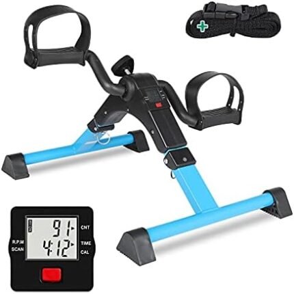 VIVIJASON Pedal Exerciser - Folding Portable Exercise Peddler - Under Desk Mini Exercise Bike for Arm/Leg Workout - Adjustable Fitness Rehab Equipment for Elderly Seniors with LCD Display