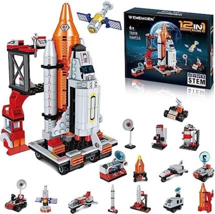 WEMEMORN Space Exploration Shuttle Rocket Toys for 6 7 8 9 10 11 12 Year Old Boys Kids, 12-in-1 STEM Aerospace Building Blocks Kit Toys, Ideal Birthday for Aged 6-12 Year Old Boys (566Pieces)