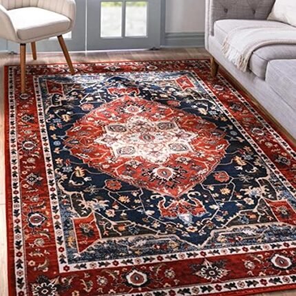 YJ.GWL Area Rug 4x6 Washable Bedroom Rug, Soft Accent Rugs for Living Room Dining Room, Non-Slip Non-Shedding Low-Pile Entryway Rug Floor Carpet, Red