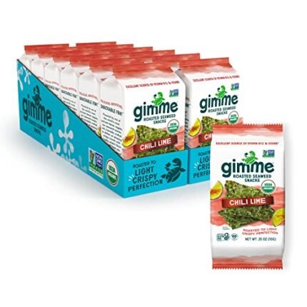 gimMe - Chili Lime - 12 Count Sharing Size - Organic Roasted Seaweed Sheets - Keto, Vegan, Gluten Free - Great Source of Iodine & Omega 3’s - Healthy On-The-Go Snack for Kids & Adults