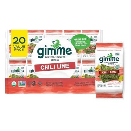 gimMe - Chili Lime - 20 Count - Organic Roasted Seaweed Sheets - Keto, Vegan, Gluten Free - Great Source of Iodine & Omega 3’s - Healthy On-The-Go Snack for Kids & Adults