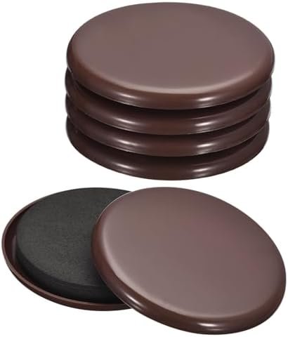 uxcell Furniture Sliders, 4Pcs 3.5" - Plastic Reusable Round Sliding Pads, Chair Glides for Carpeted Tile Vinyl Hardwood Floors (Brown)