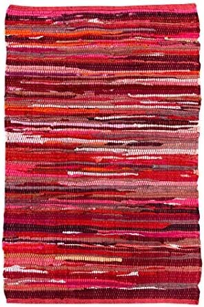 100% Cotton Rag Rug 24x36 - Multicolor Chindi Rug - Hand Woven & Reversible for Living Room Kitchen Entryway Rug - Red