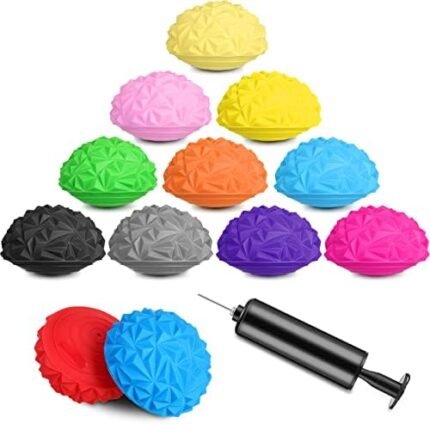 12 Pcs Balance Pods Sensory Stepping Stones for Kids Stability Balance Trainer Dots Ball Half with Hand Pump Physical Therapy Dome Balance Disc for Adults Core Strength Coordination Yoga Exercise