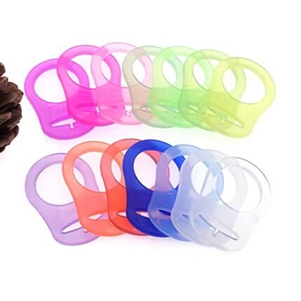 12Pcs Soft Silicone Baby Pacifier Clips Holders Silicone Adapter Pacifier Rings Infant Baby Pacifier Dummy Rings Mix 12 Colors