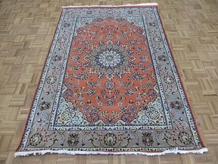 5'7 x 8 Hand Knotted Salmon Fine Nain with Silk Oriental Rug G14115