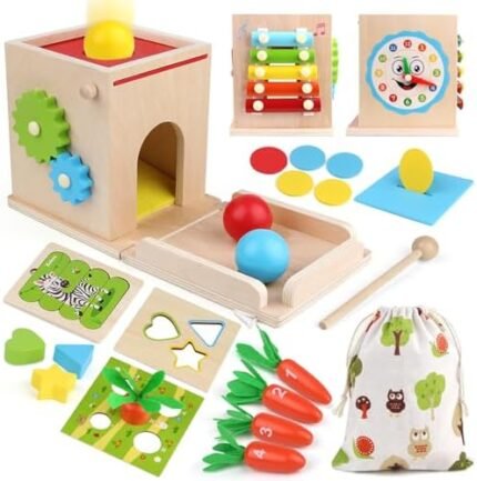 8-in-1 Baby Game Gift Toys - Carrot Harvest, Puzzle, Musical Pounding for Boys Girls 2 3 4 Years Old, Shape Sorter Object Permanent Box, Coin Box - Montessori Box Play kit for Toddlers