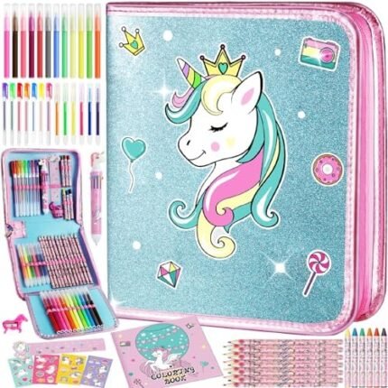 ABERLLS Unicorn Markers Set for Girls Age 5 6 7 8 9 10 Years Old, Unicorns Gifts for Kids Girls Birthday, Art Coloring Marker Kit with Unicorn Pencil Case, Unicorn Art Supplies for Christmas Easter