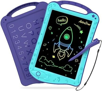 Astrodraw Drawing Pad Toys, Colorful LCD Writing Tablet for Kids, Doodle Board for Toddlers 3 4 5 6 Years Old, Travel Sensory Space Toy for Boys Girls, Birthday Gift Idea (Aqua/Purple)