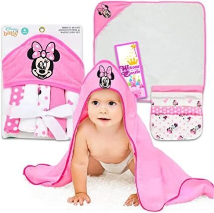 Disney Minnie Mouse Hooded Towel Set for Baby Boy Girl - Bundle with Minnie Hooded Microfiber Towel, 5 Washcloths, and More | Minnie Mouse Pool and Bathroom Set